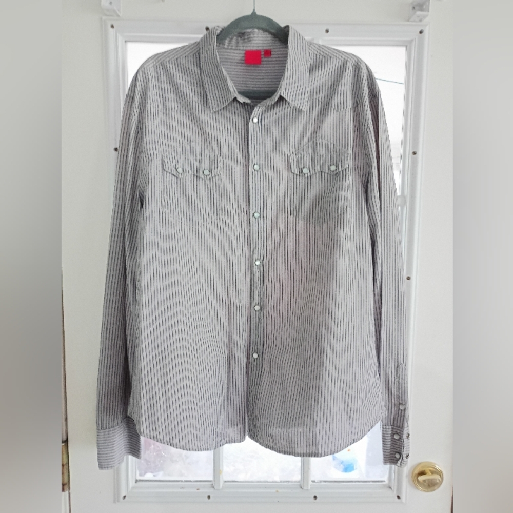 Saks Fifth Avenue Western Striped Gray Men's Shirt XL